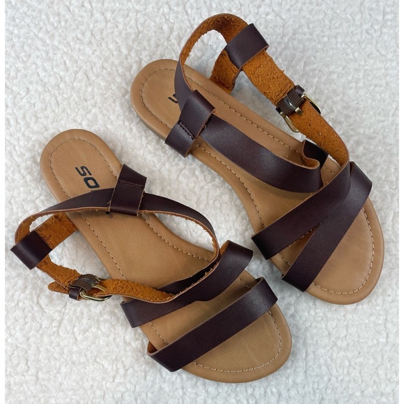 SODA • Borgo Brown/Tan Ankle Strap Flat Sandals - Picture 15 of 16